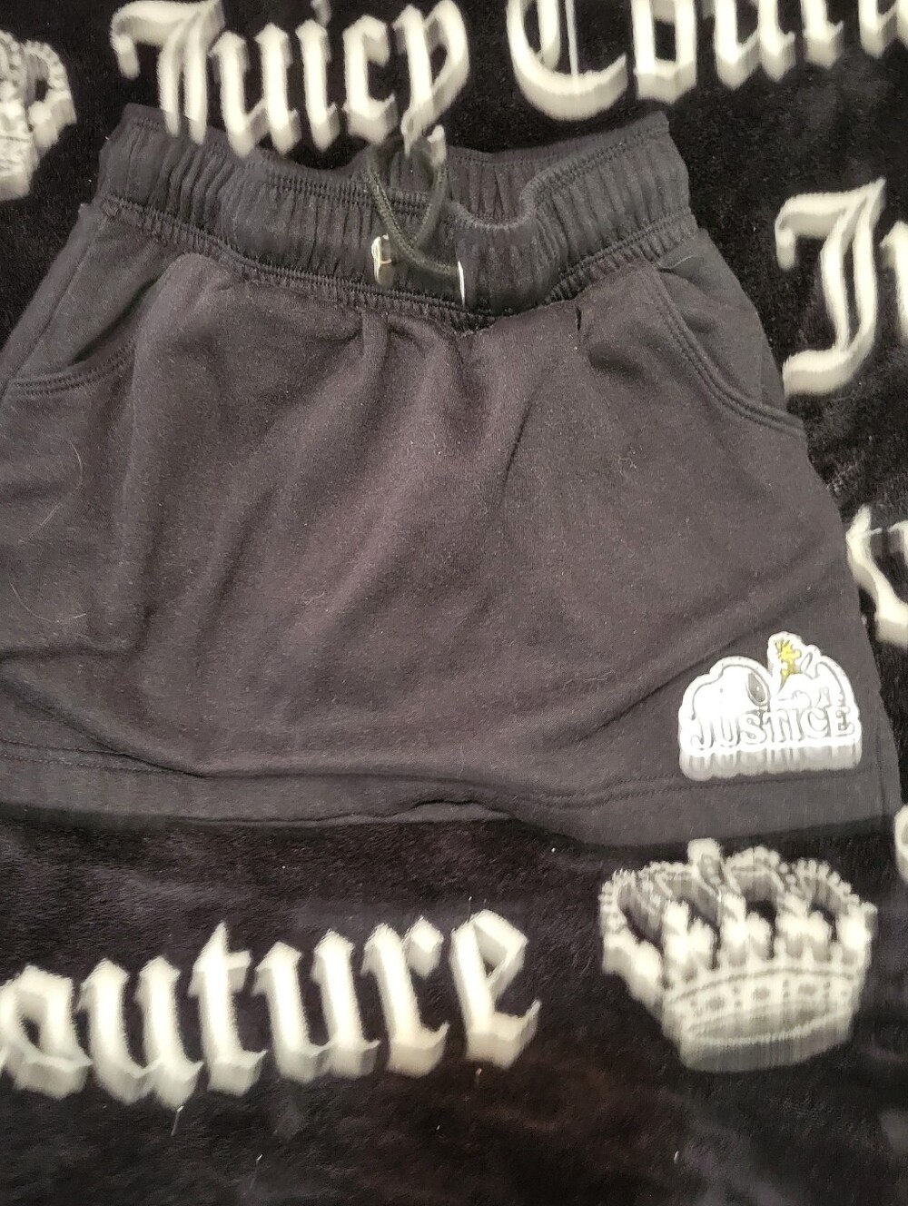 Justice Black Girls' Skirted Sweatshorts with Logo Patch Size S 7/8